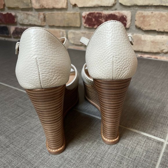 brooks brothers ivory leather wedge platform sandals nib 8.5 - Picture 8 of 11